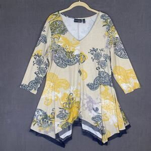 Attitudes Top Lg Asymmetric Flow Shirt AOP Print Comfort Paisley Blouse by Renee